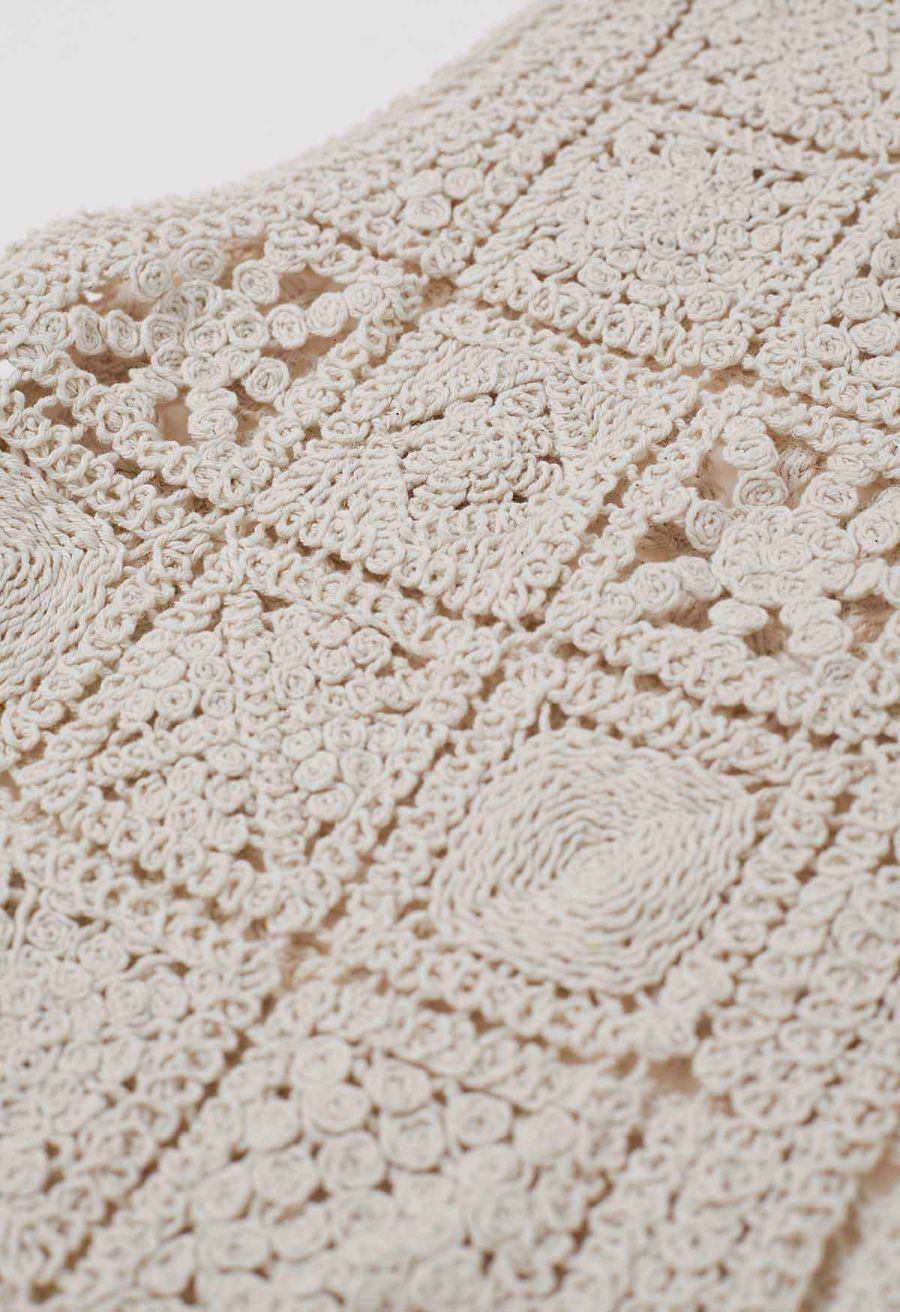Crochet Square Cutwork Button-Front Vest in Sand