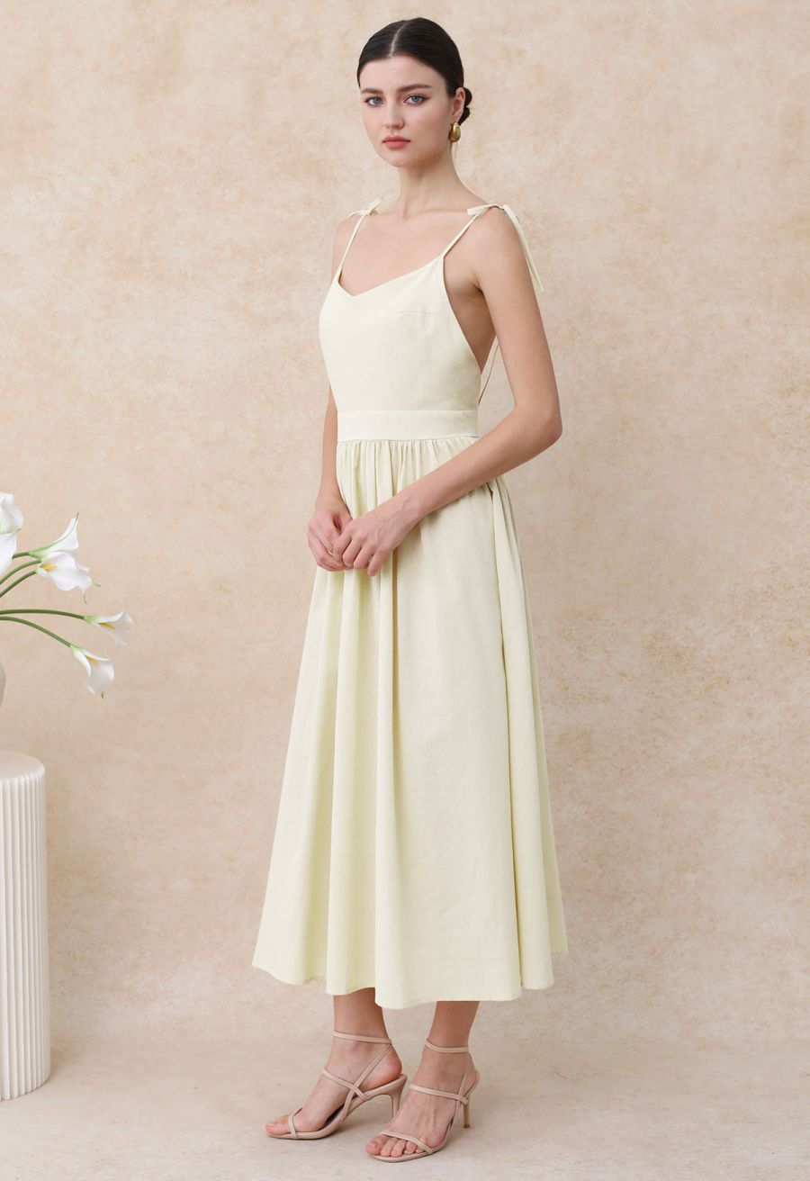 Solid Color Open Back Cotton Cami Dress in Cream