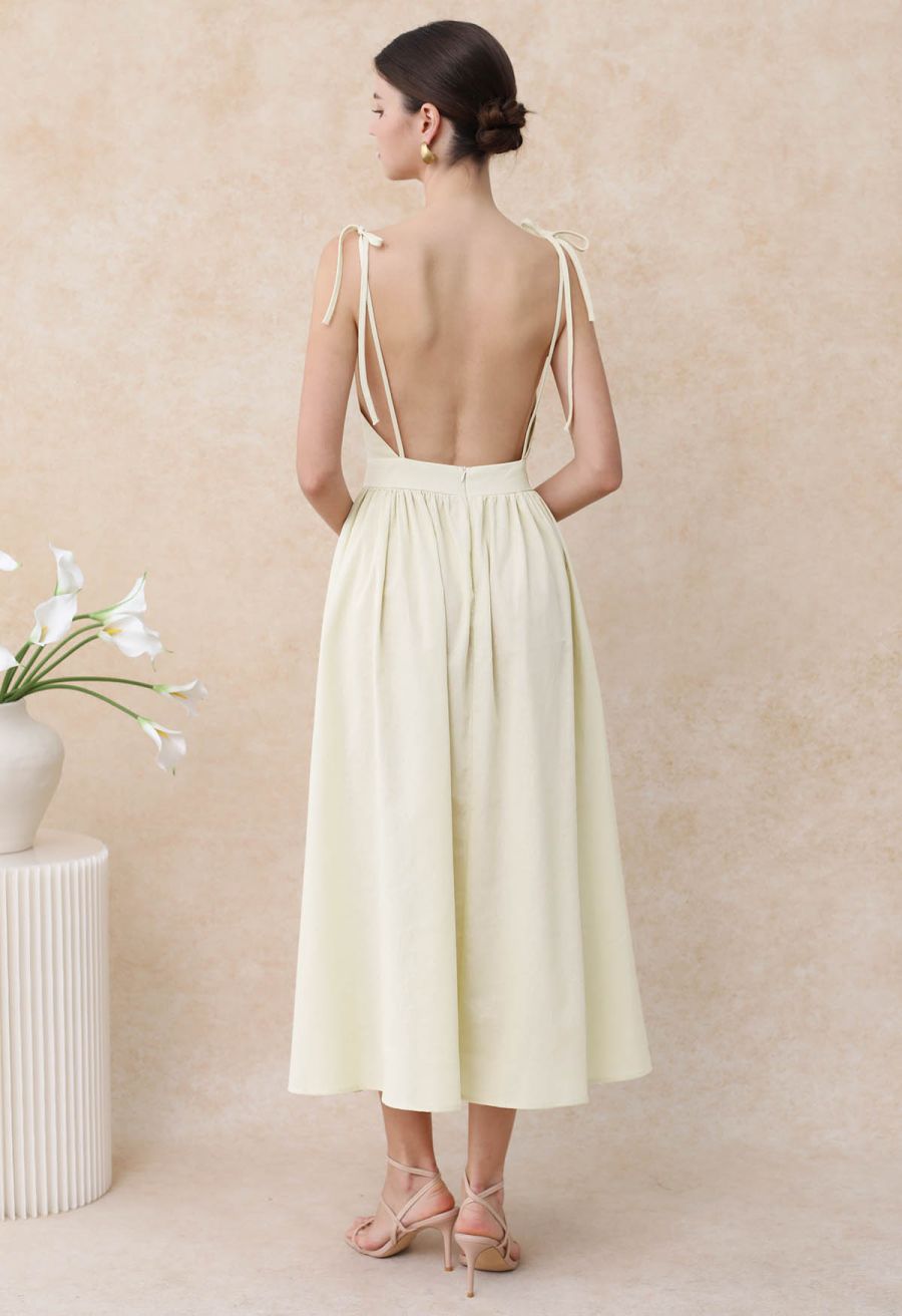 Solid Color Open Back Cotton Cami Dress in Cream