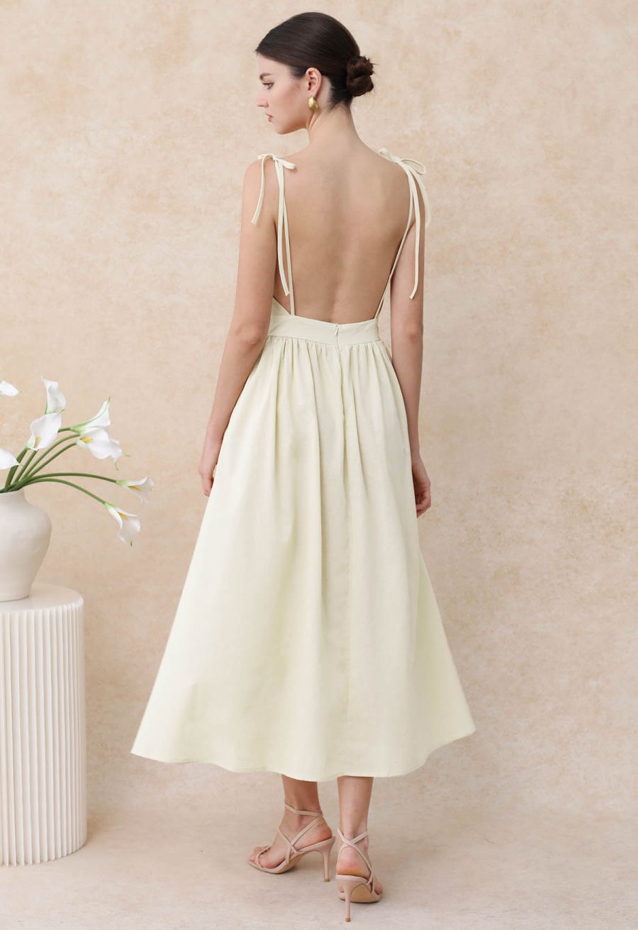 Solid Color Open Back Cotton Cami Dress in Cream