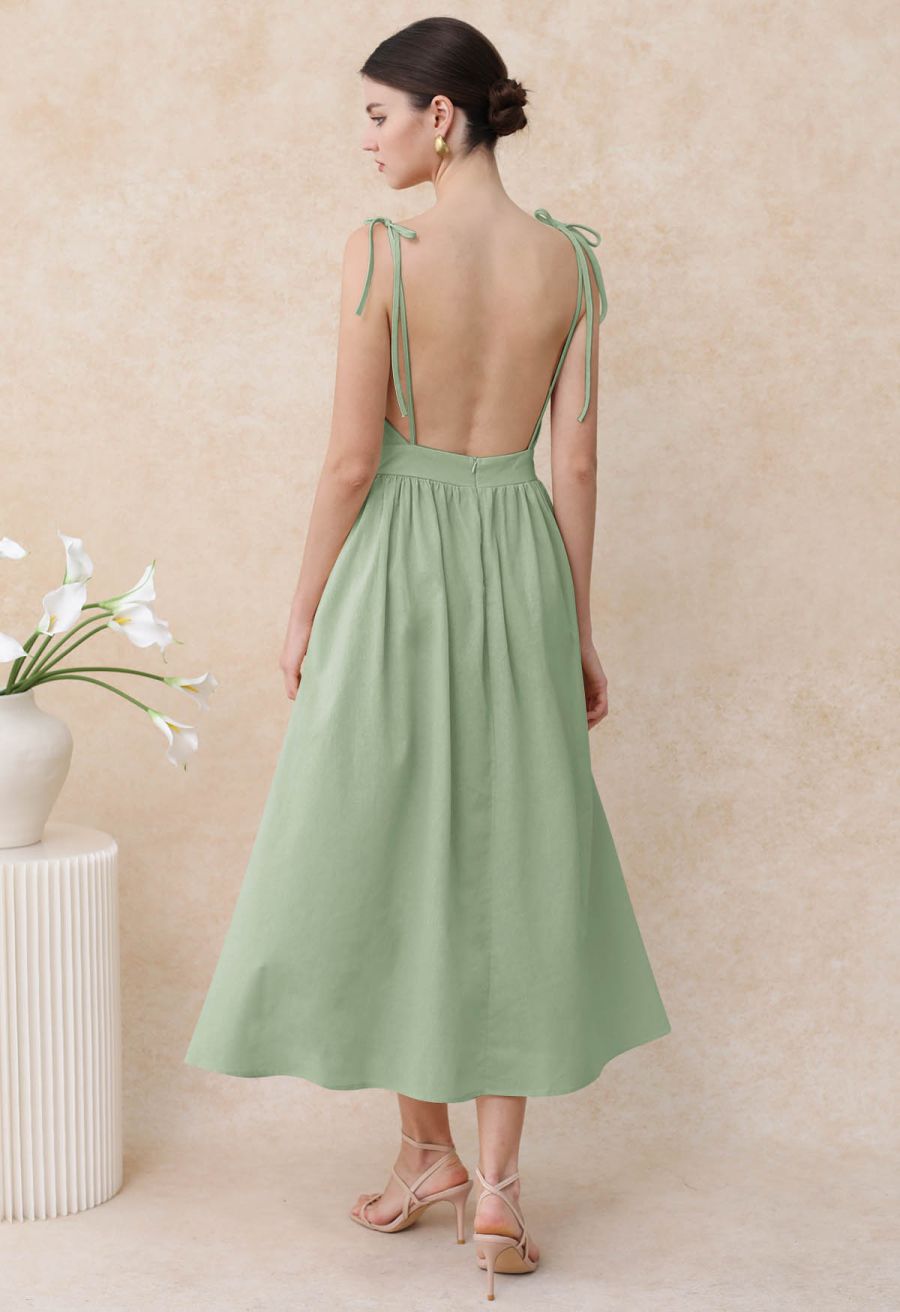 Solid Color Open Back Cotton Cami Dress in Pea Green