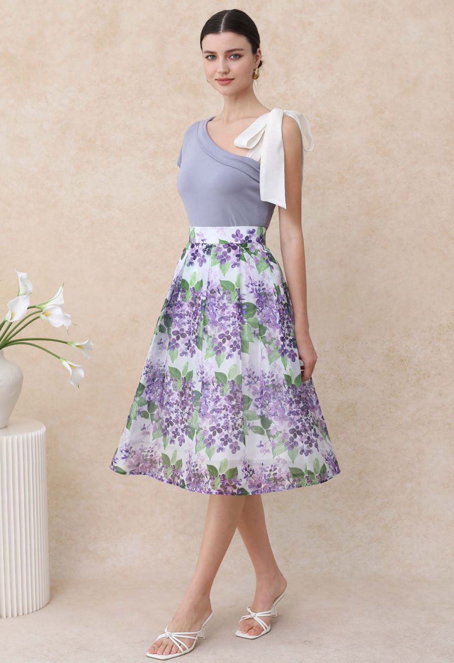 Organza Bow Accent One-Shoulder Slanted Top in Lilac