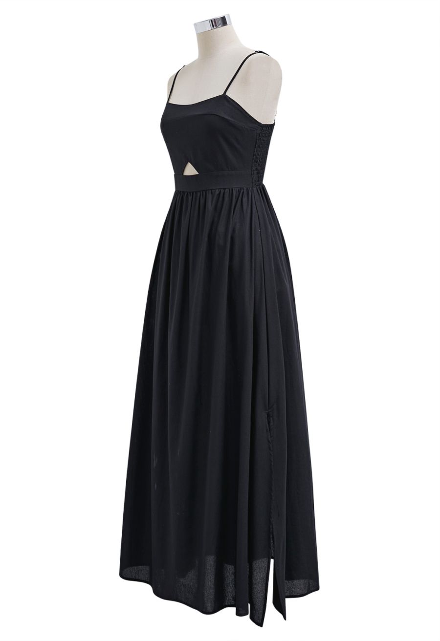 Cutout Front Shirred Split Cami Cotton Dress