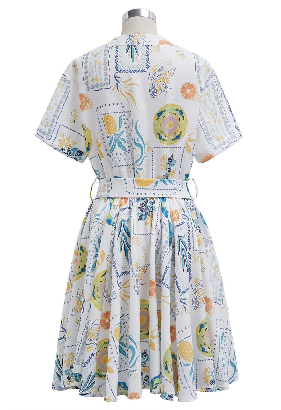 Fruit Paradise Printed V-Neck Flare Dress