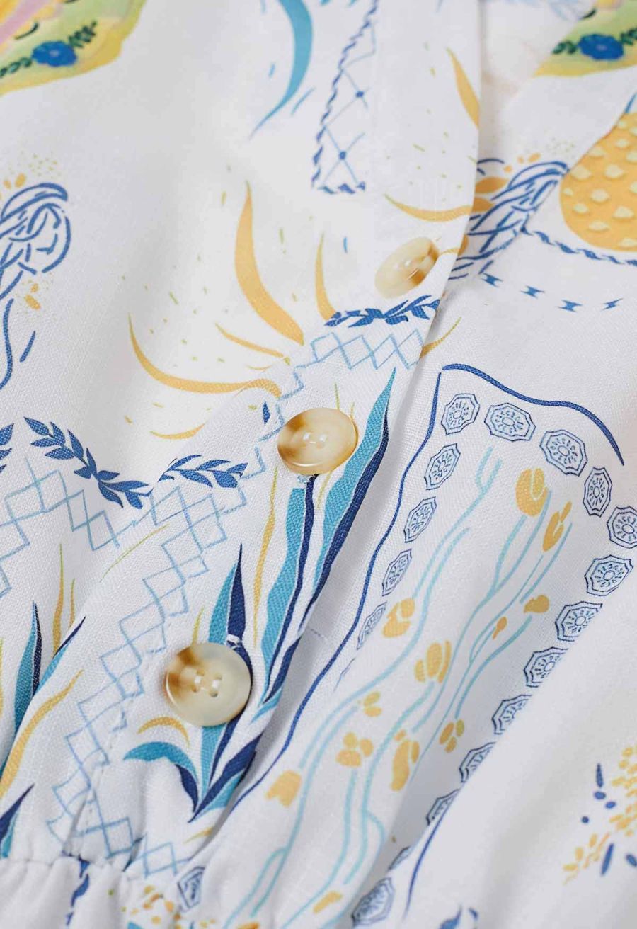 Fruit Paradise Printed V-Neck Flare Dress