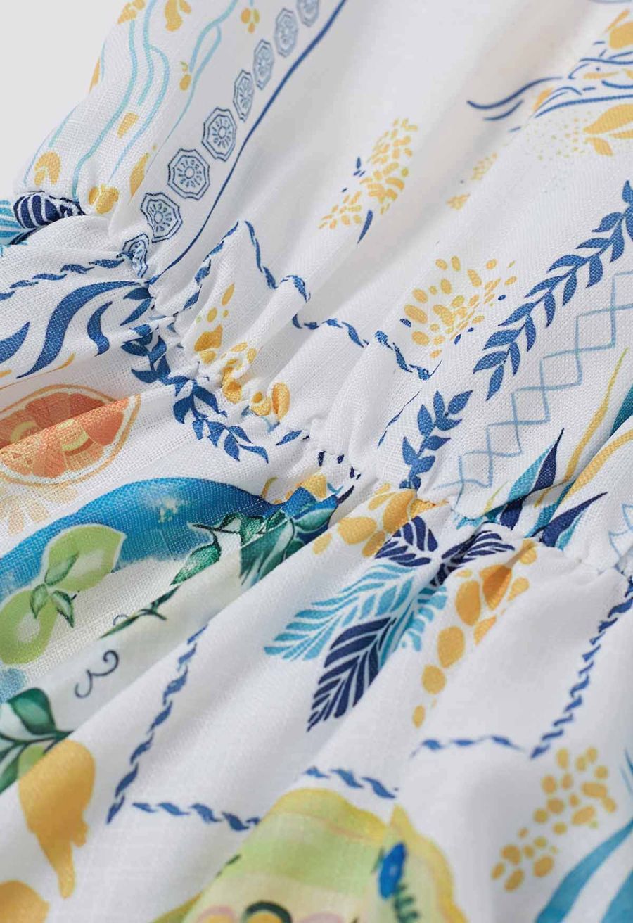 Fruit Paradise Printed V-Neck Flare Dress