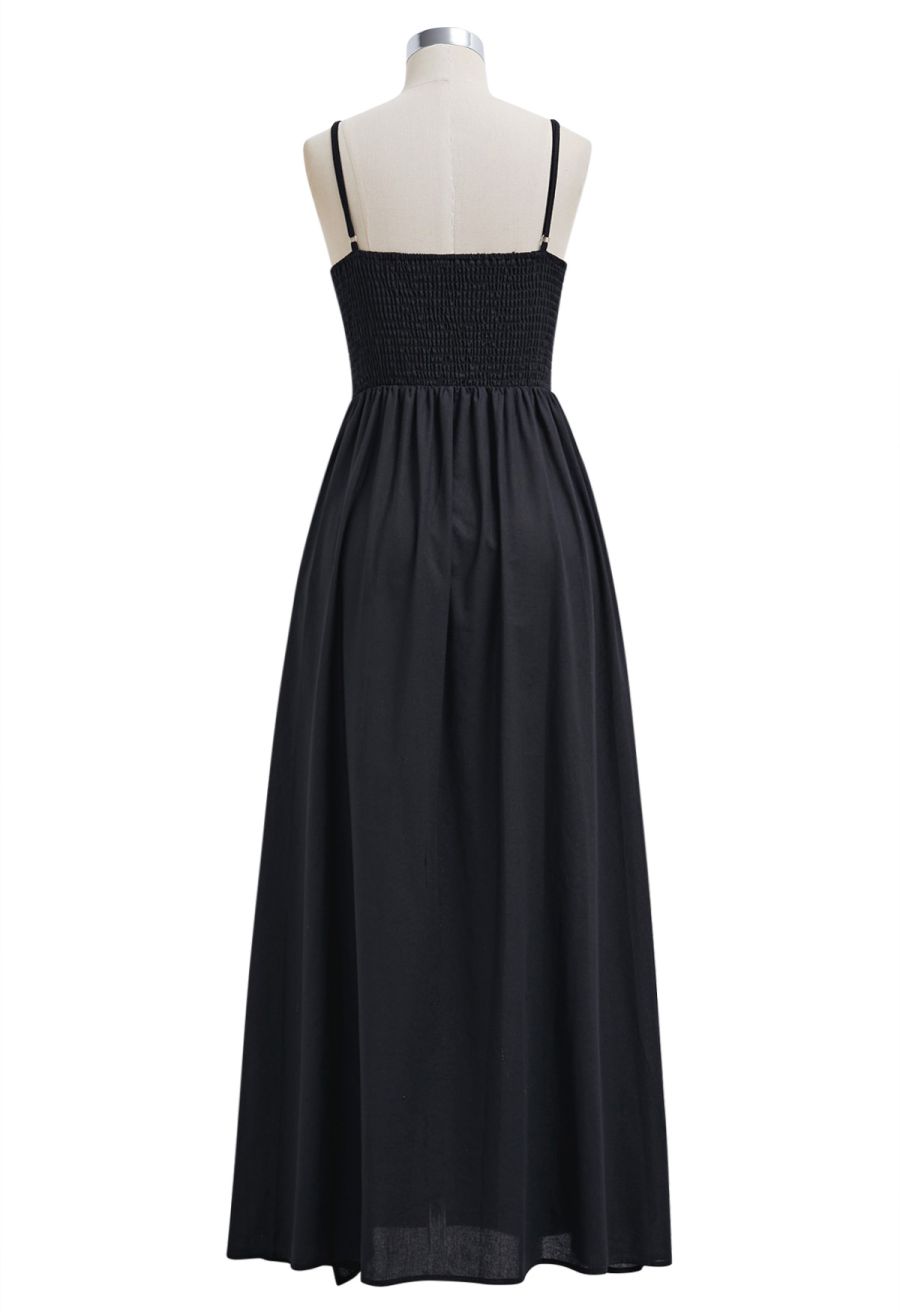 Cutout Front Shirred Split Cami Cotton Dress