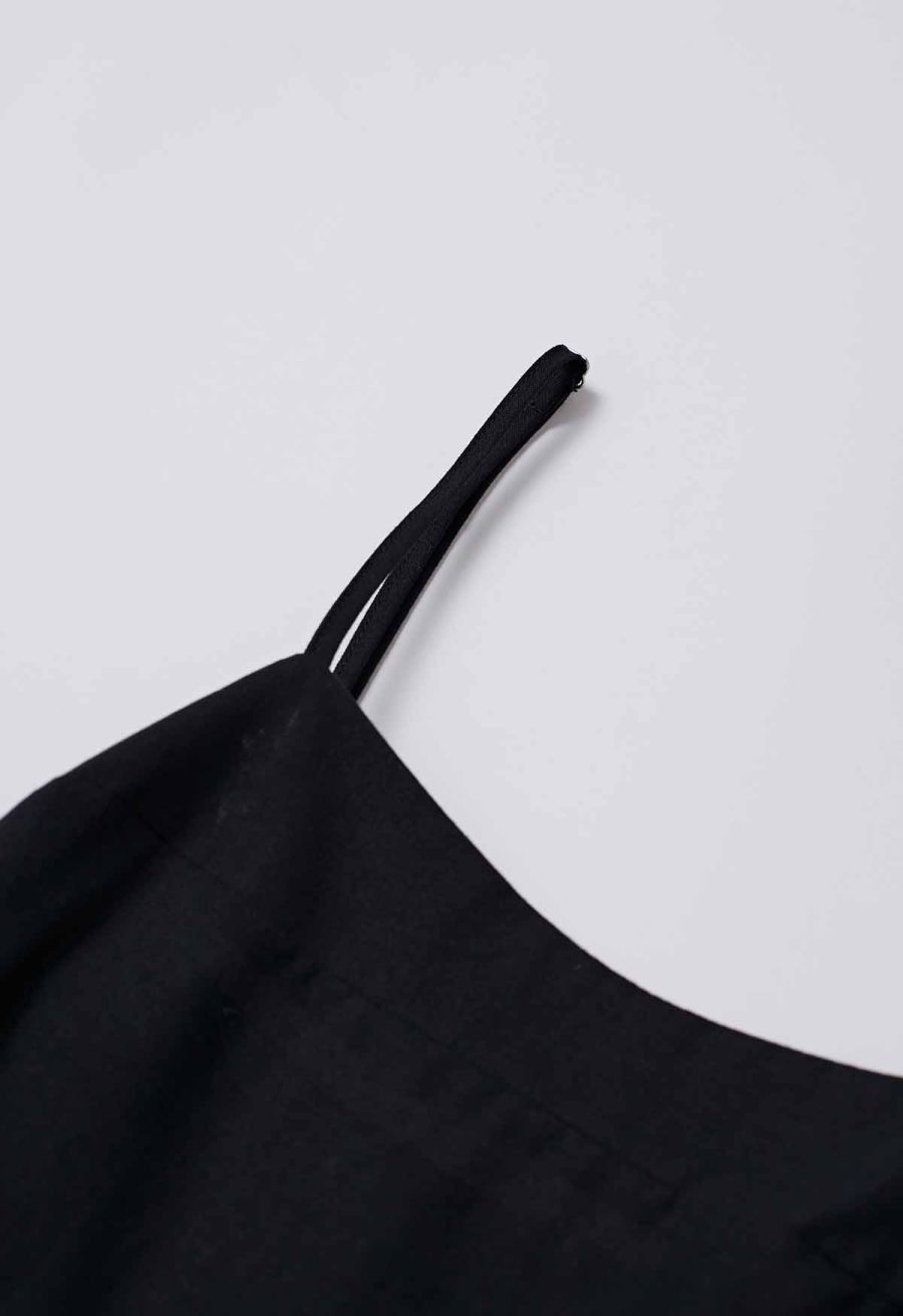 Cutout Front Shirred Split Cami Cotton Dress