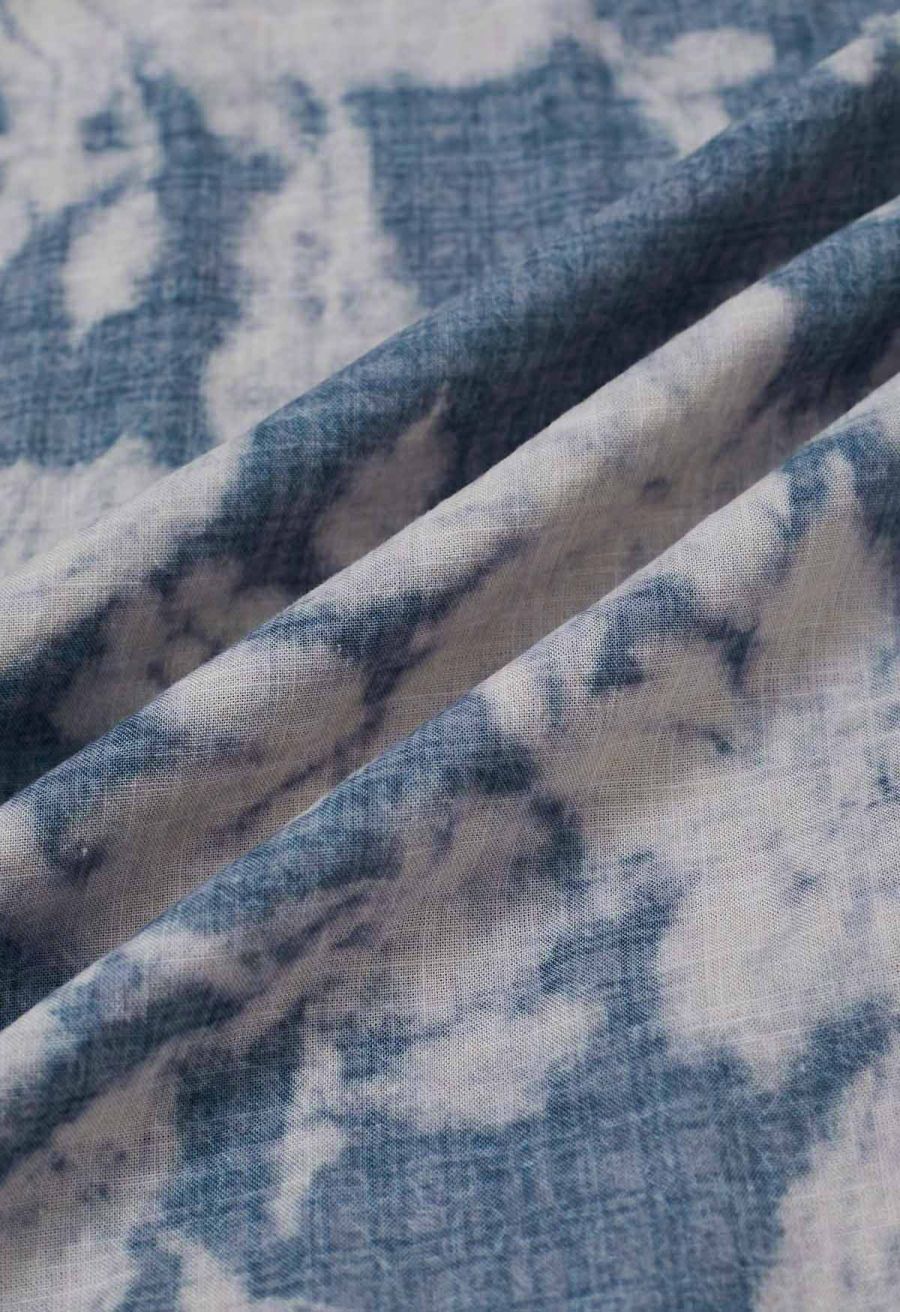 Blurry Floral Printed Shirred Cami Dress in Dusty Blue