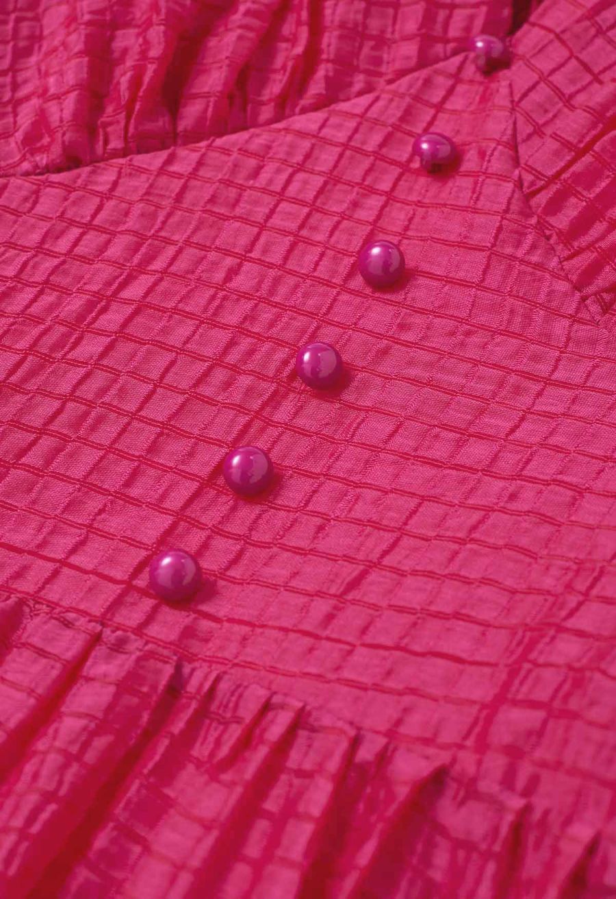 V-Neck Tie-Back Embossed Tiered Dress in Hot Pink
