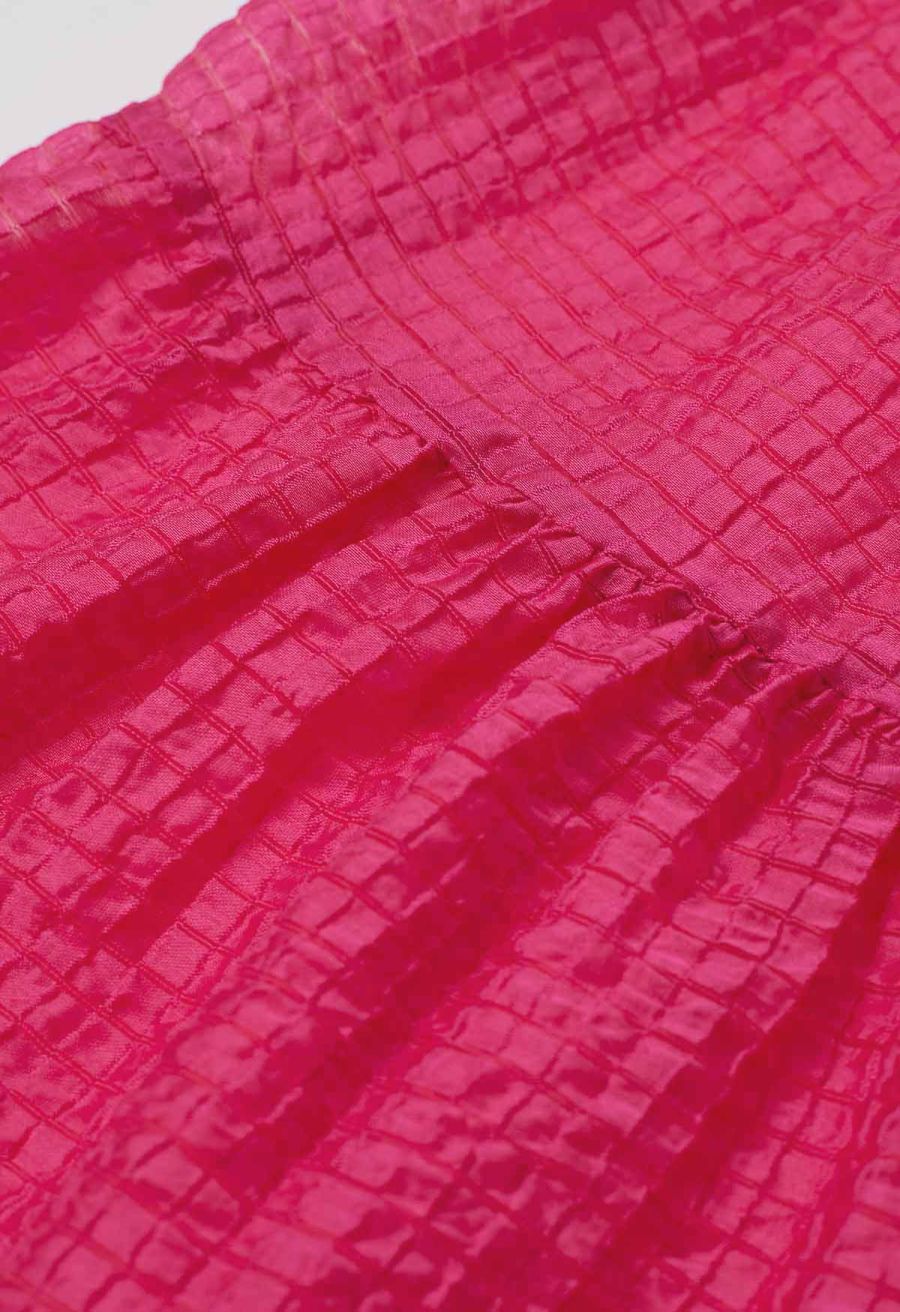 V-Neck Tie-Back Embossed Tiered Dress in Hot Pink