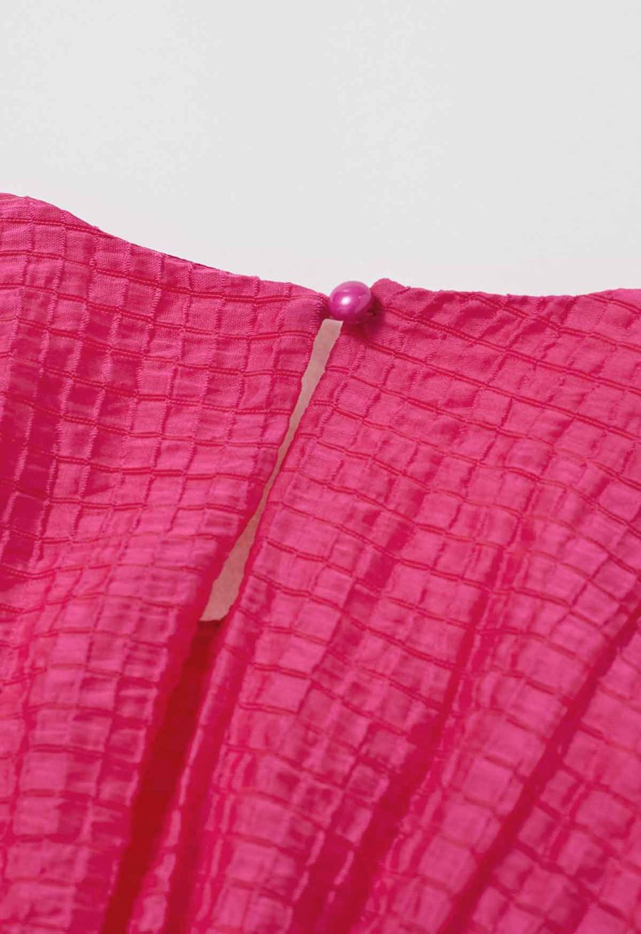 V-Neck Tie-Back Embossed Tiered Dress in Hot Pink