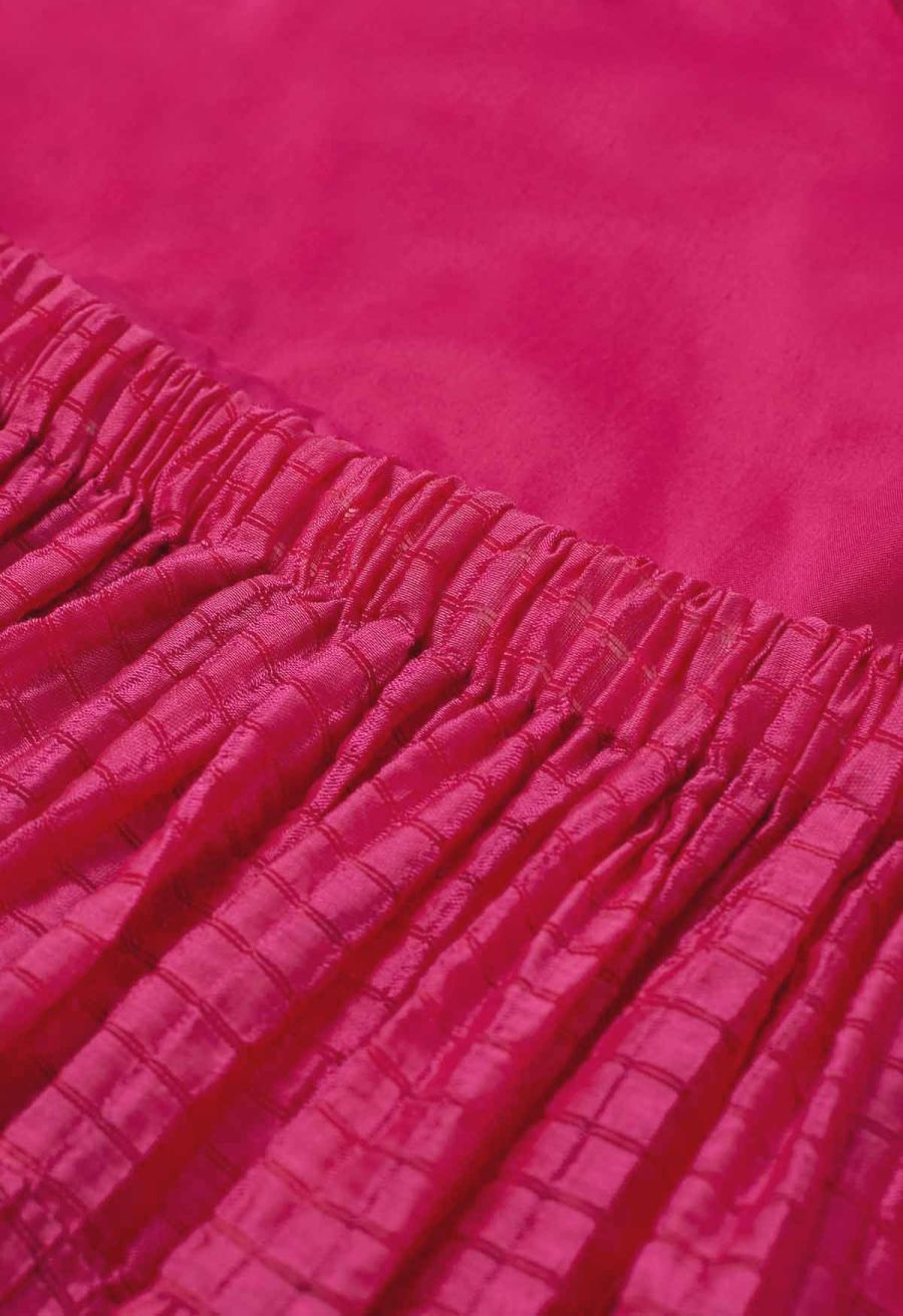 V-Neck Tie-Back Embossed Tiered Dress in Hot Pink