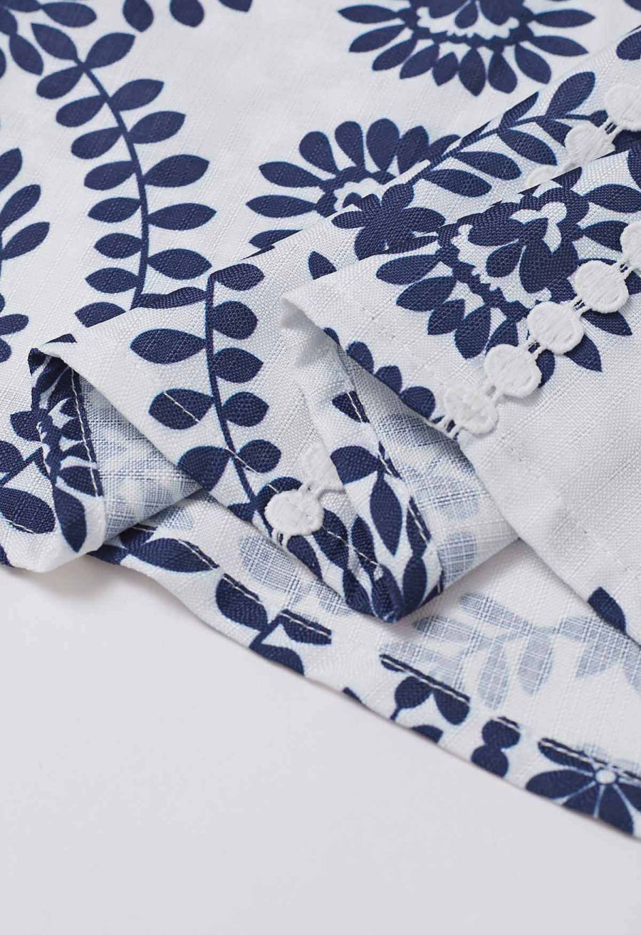Floral Crochet Stripe Collared Tie-Sash Buttoned Maxi Dress
