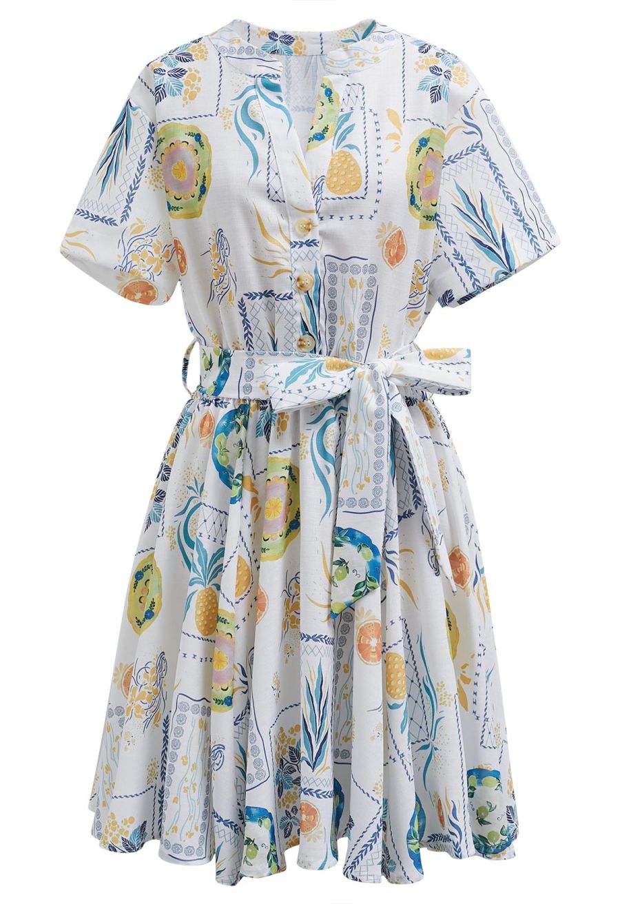 Fruit Paradise Printed V-Neck Flare Dress