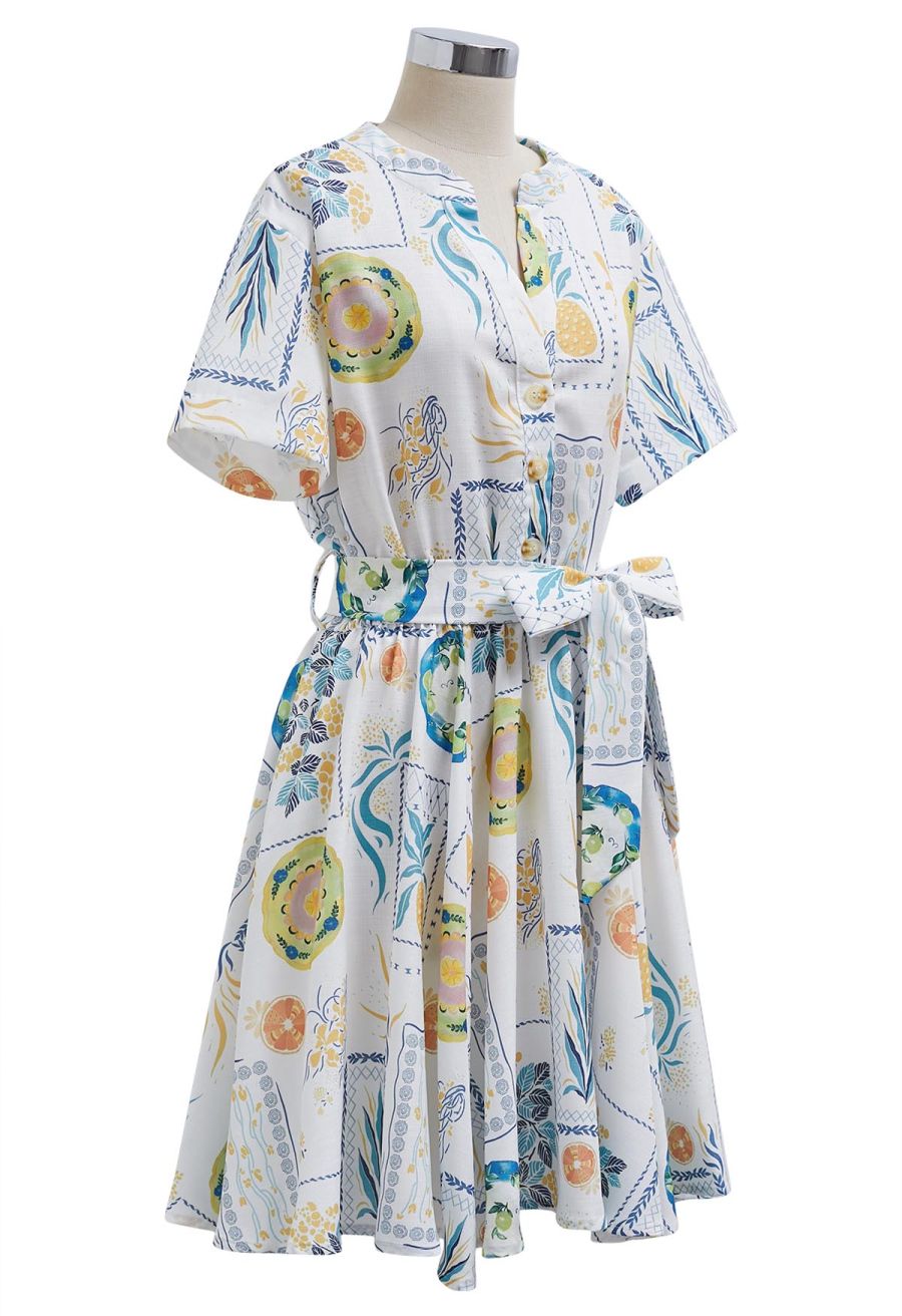 Fruit Paradise Printed V-Neck Flare Dress