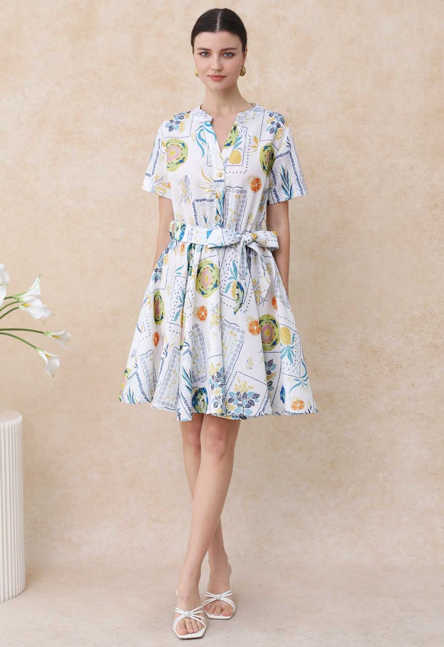 Fruit Paradise Printed V-Neck Flare Dress