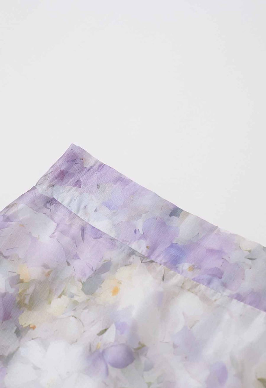 Blurry Floral Watercolor Half Waistband A-Line Maxi Skirt in Lilac