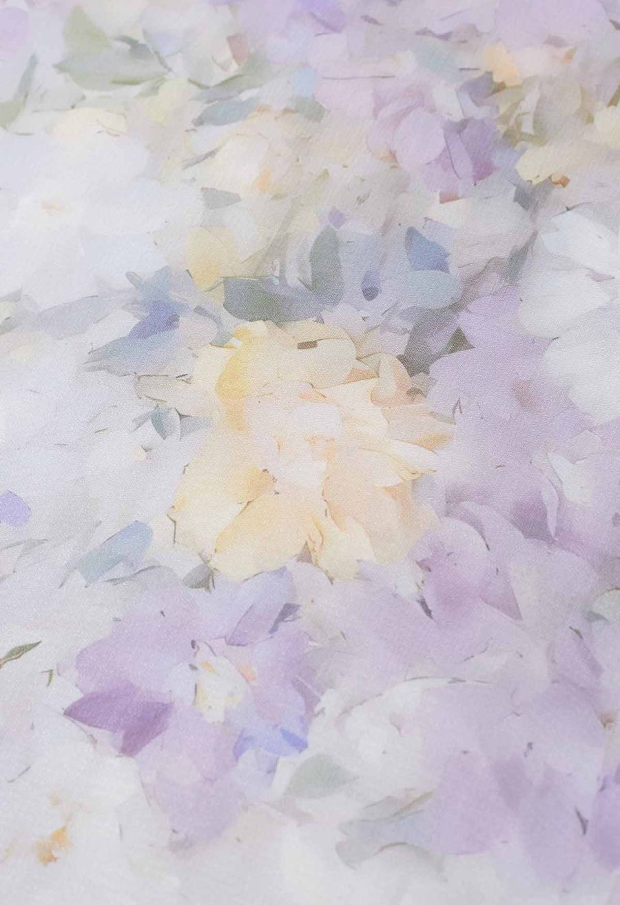 Blurry Floral Watercolor Half Waistband A-Line Maxi Skirt in Lilac