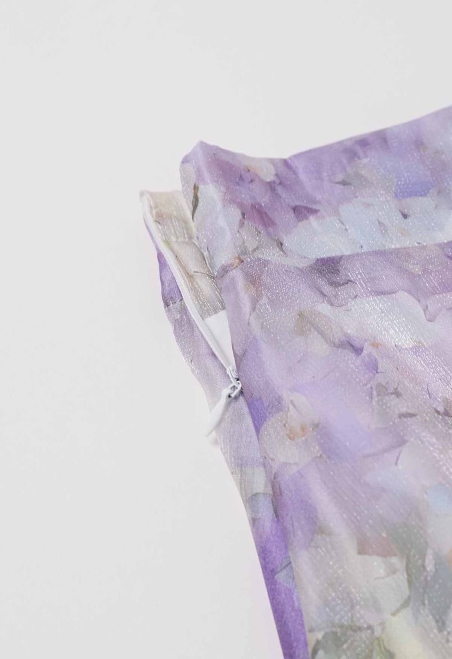 Blurry Floral Watercolor Half Waistband A-Line Maxi Skirt in Lilac