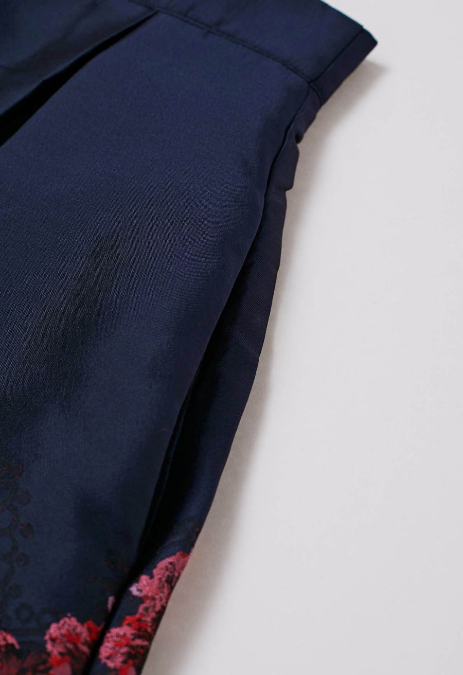 Bewitching Peony Jacquard Flare Skirt in Navy