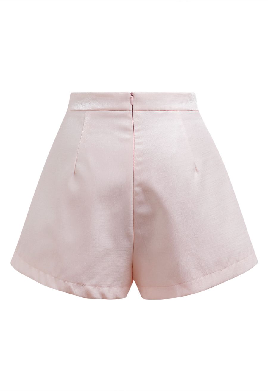 Delicate Rhinestone Bow Front Pocket Shorts in Pink