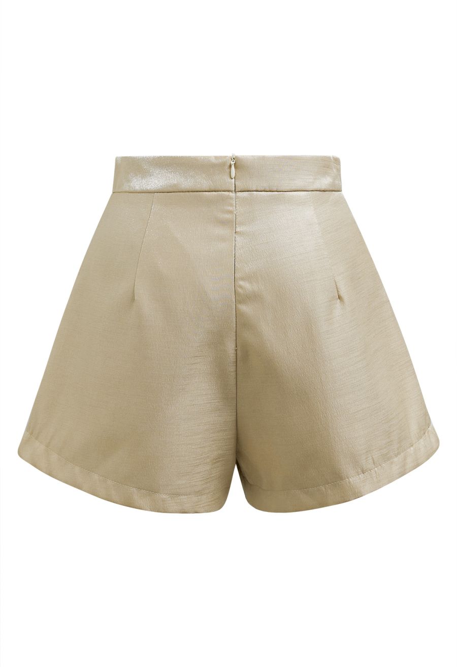 Delicate Rhinestone Bow Front Pocket Shorts in Gold