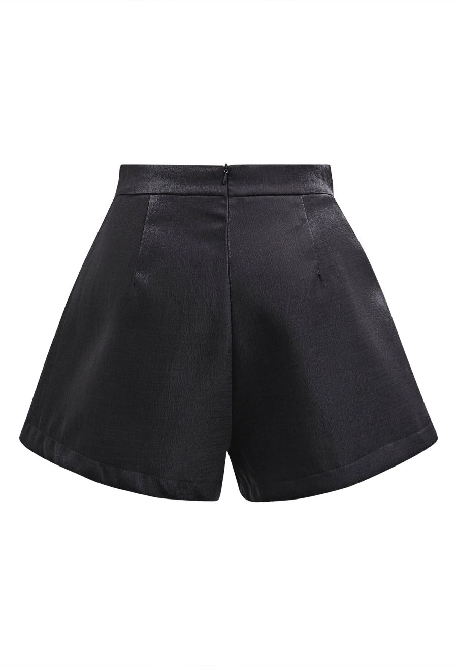 Delicate Rhinestone Bow Front Pocket Shorts in Black