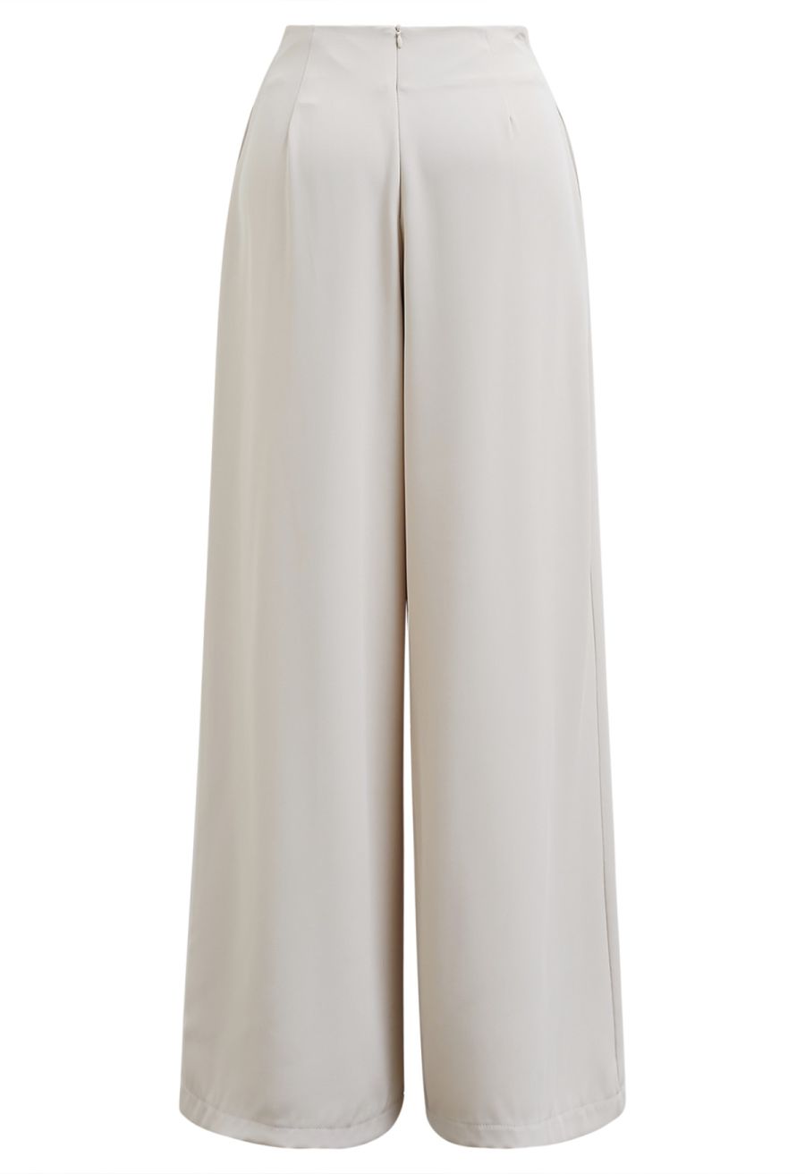 Bowknot Waist Pleated Front Pants in Oatmeal