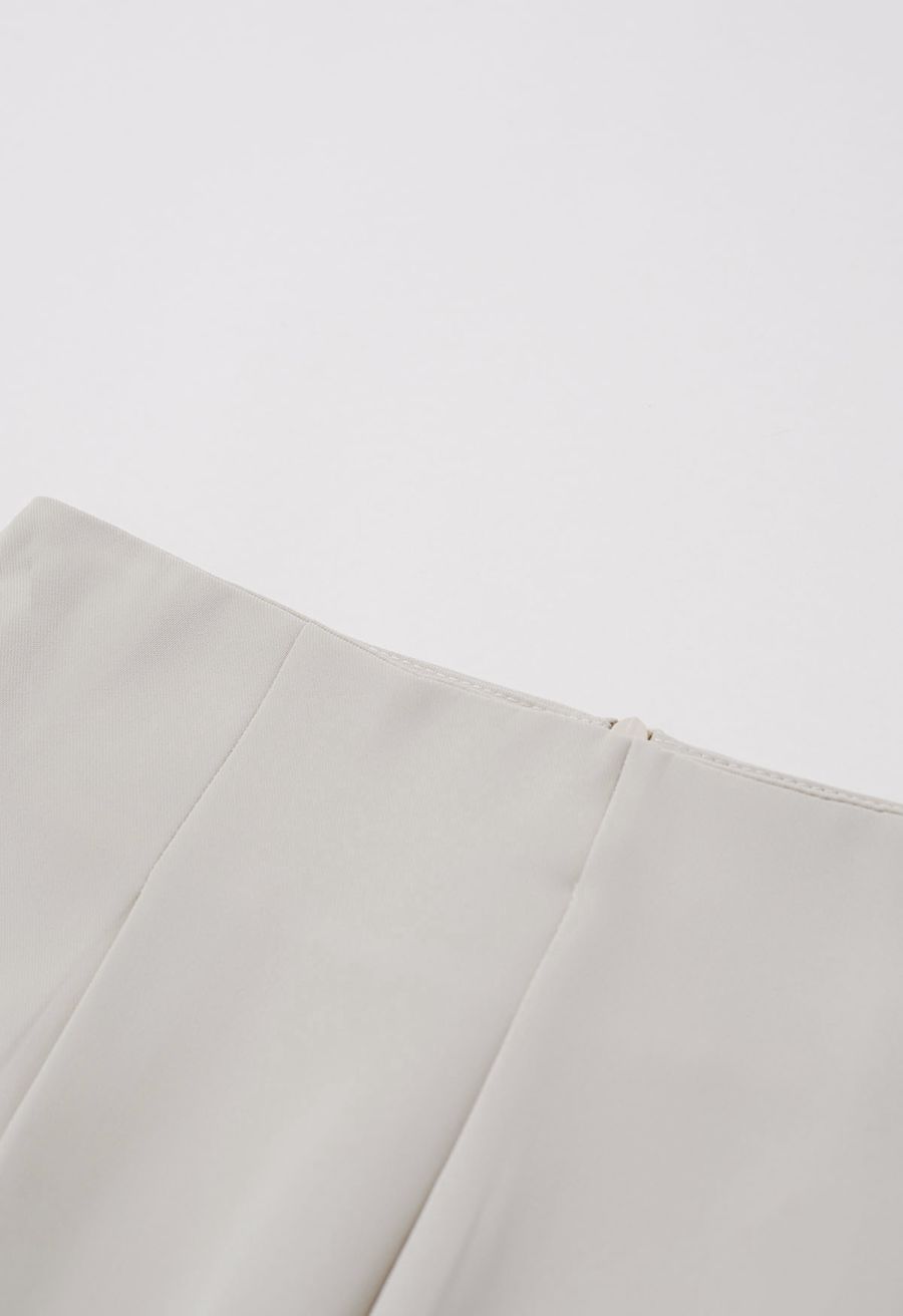 Bowknot Waist Pleated Front Pants in Oatmeal