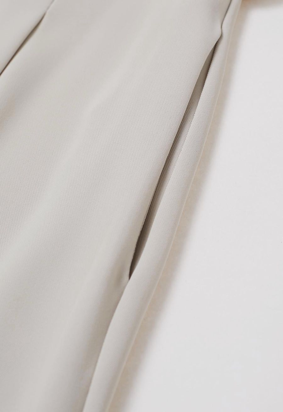 Bowknot Waist Pleated Front Pants in Oatmeal