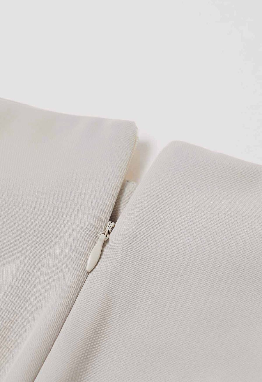 Bowknot Waist Pleated Front Pants in Oatmeal
