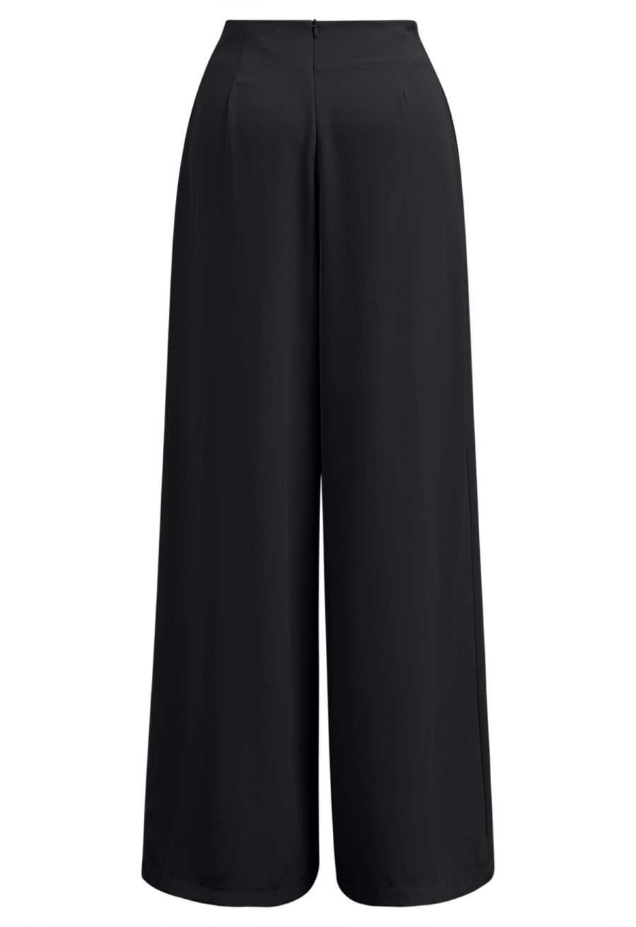 Bowknot Waist Pleated Front Pants in Black