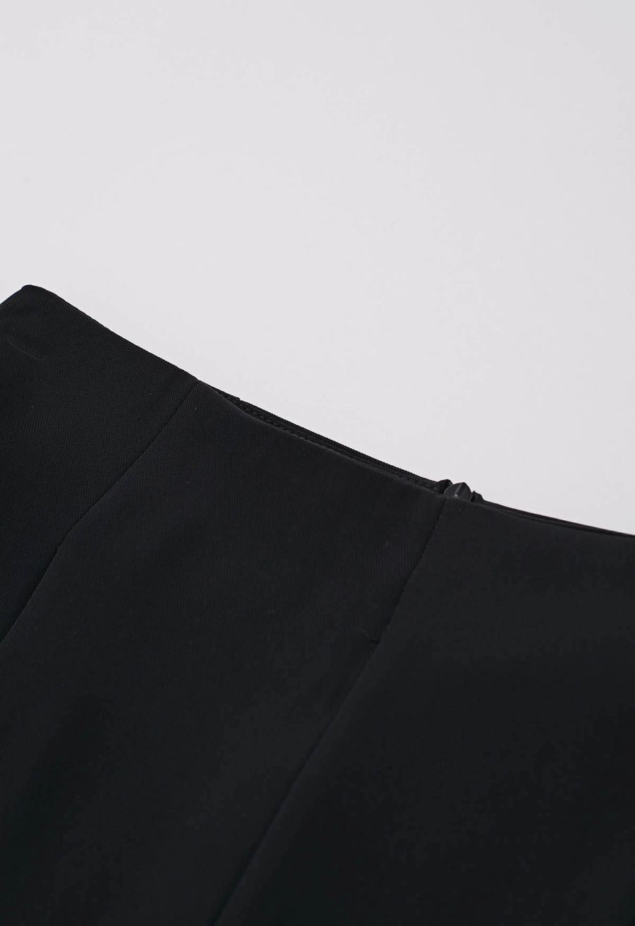 Bowknot Waist Pleated Front Pants in Black