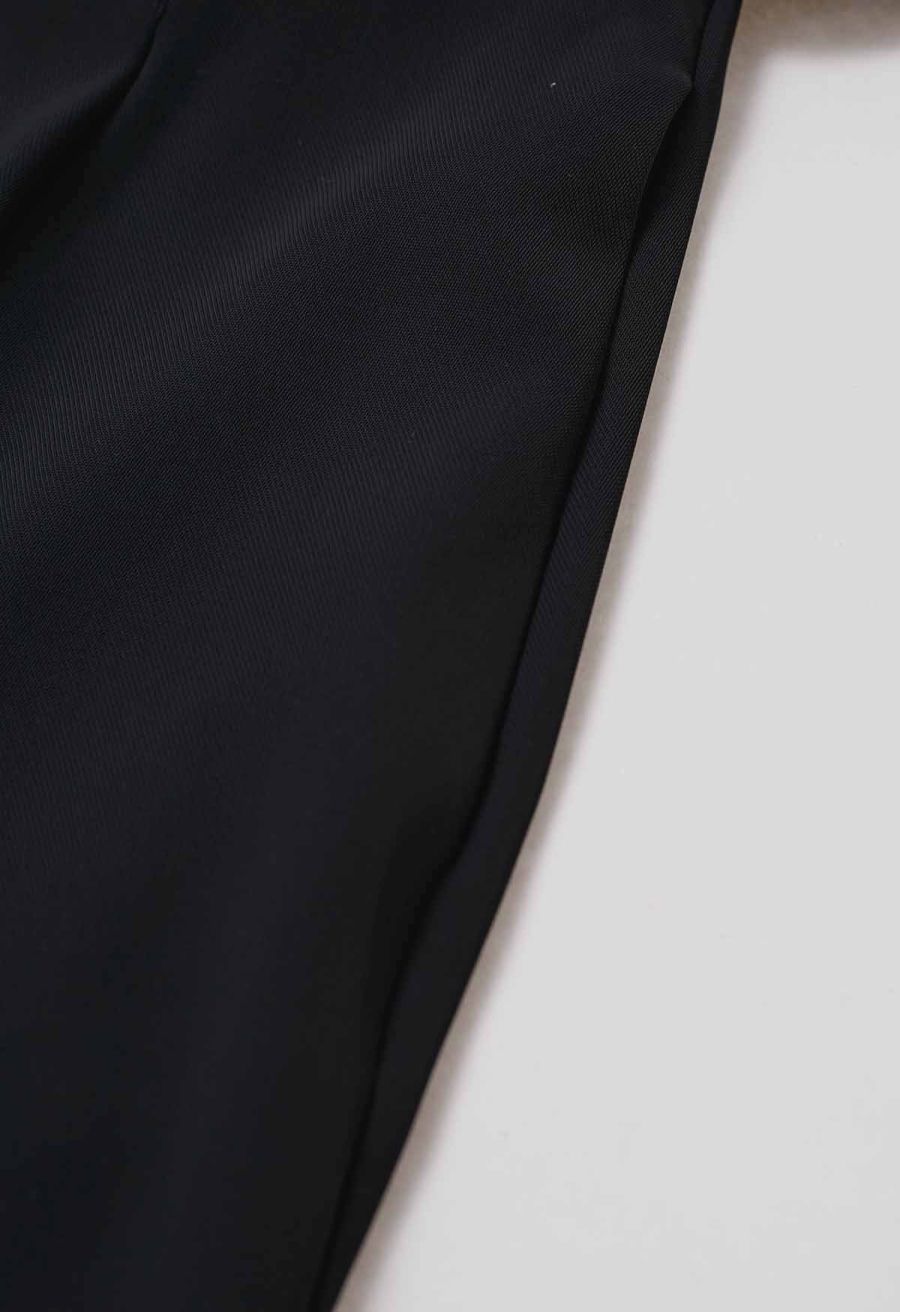 Bowknot Waist Pleated Front Pants in Black