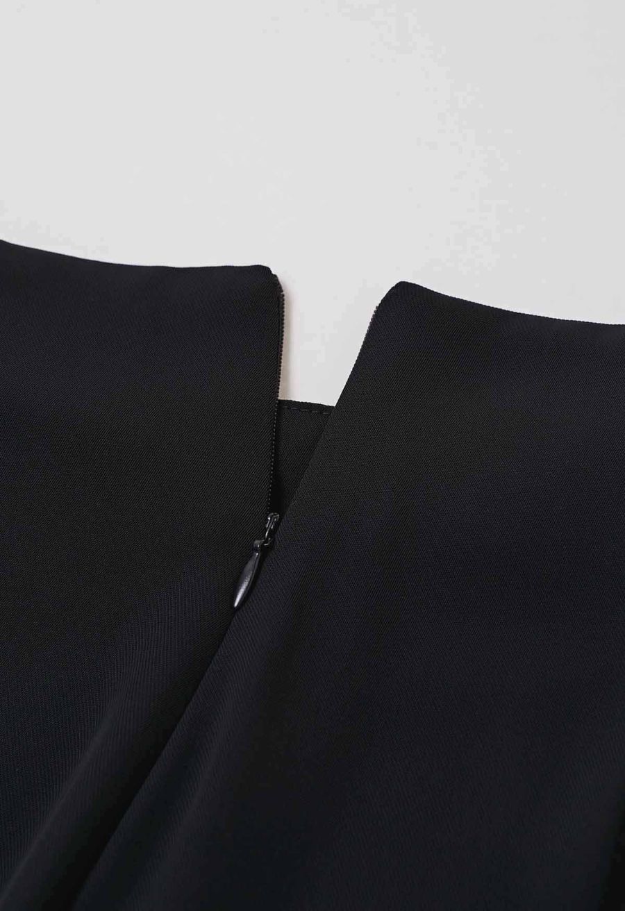 Bowknot Waist Pleated Front Pants in Black
