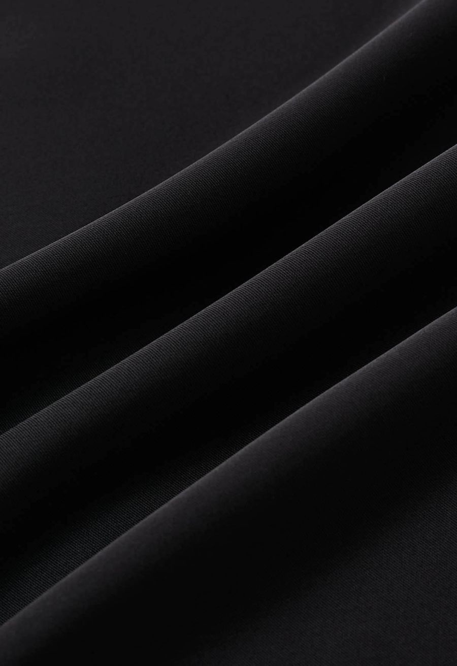 Short Sleeve Boat Neck Crisscross Waist Satin Top in Black