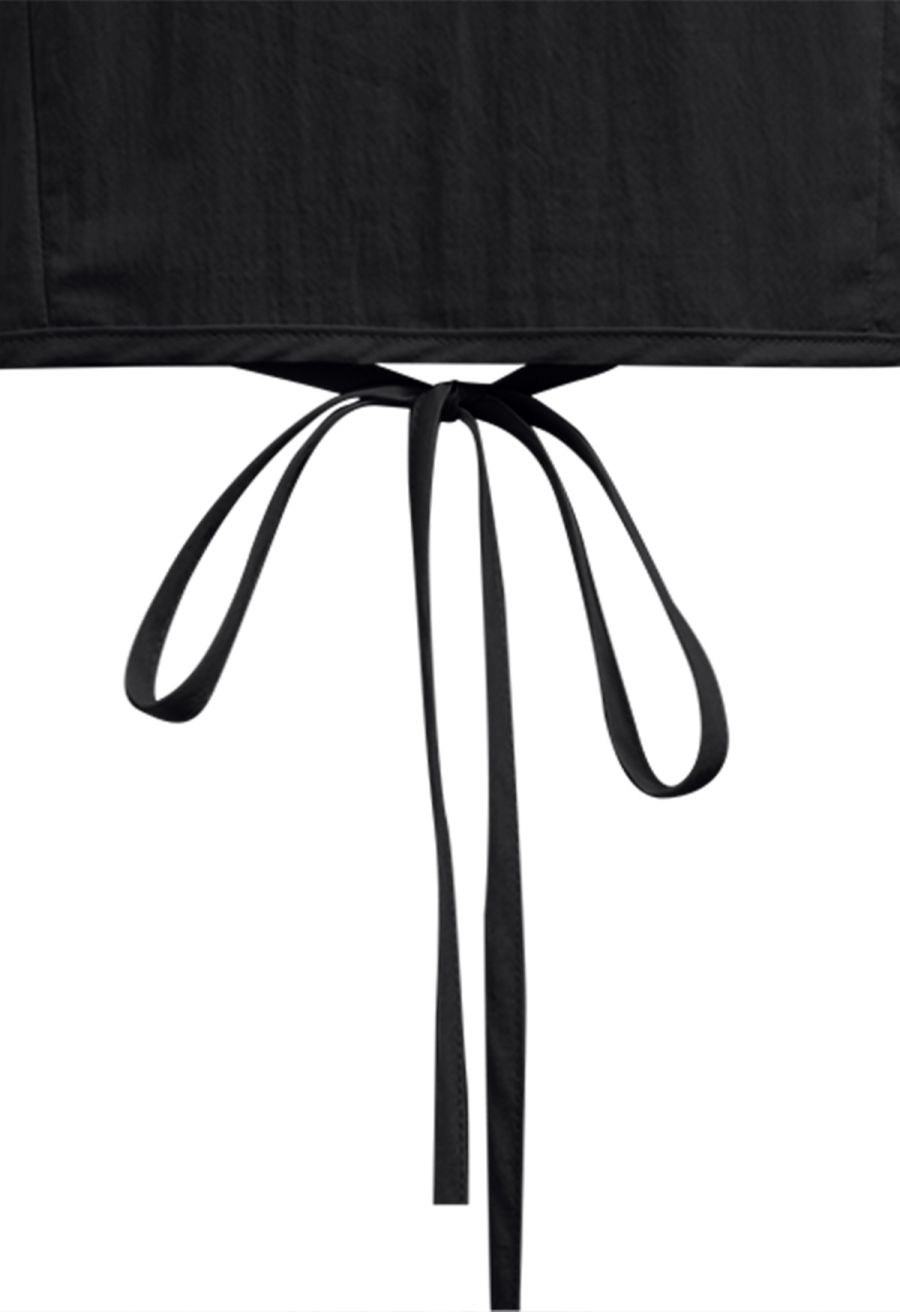 Eyelet Lace Wrap Front Crop Top in Black