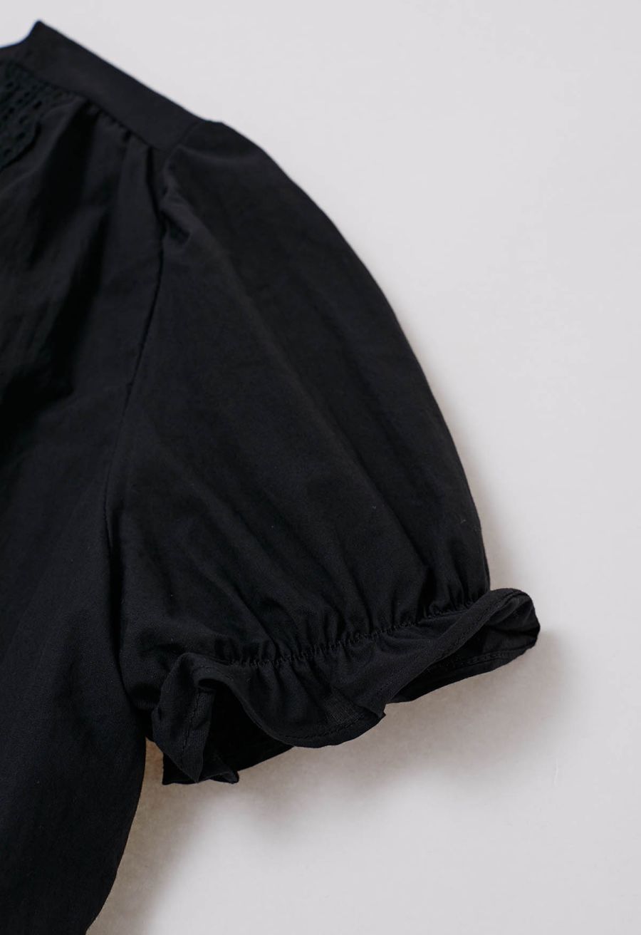 Eyelet Lace Wrap Front Crop Top in Black