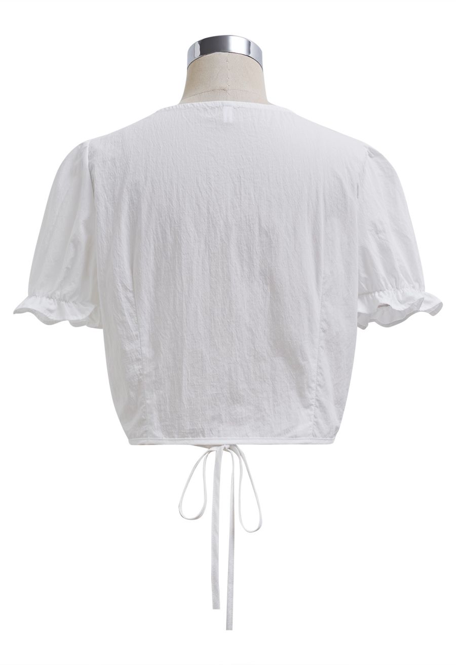 Eyelet Lace Wrap Front Crop Top in White