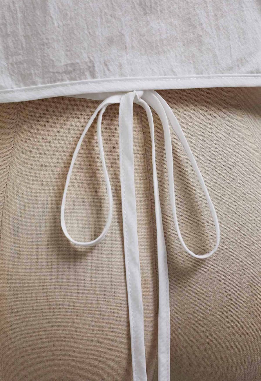 Eyelet Lace Wrap Front Crop Top in White