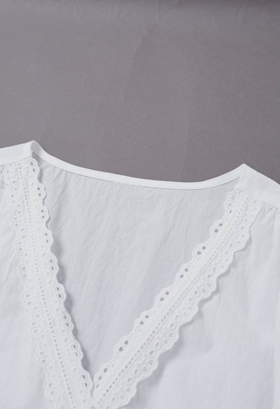Eyelet Lace Wrap Front Crop Top in White
