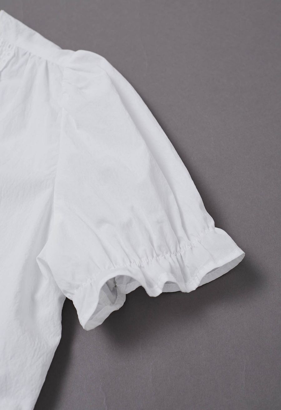 Eyelet Lace Wrap Front Crop Top in White