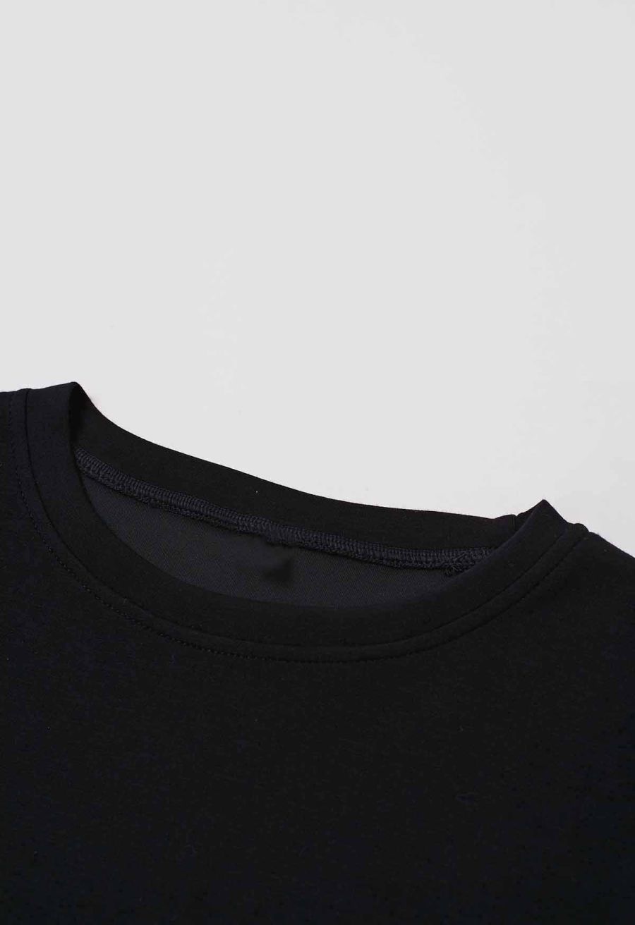 3D Organza Rose Short Sleeve Top in Black