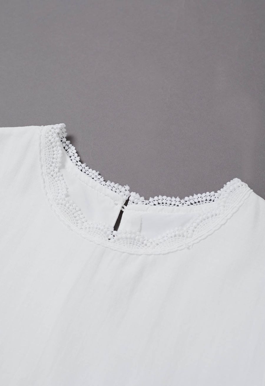 Whisper Lace-Edge Puff Sleeve Top in White