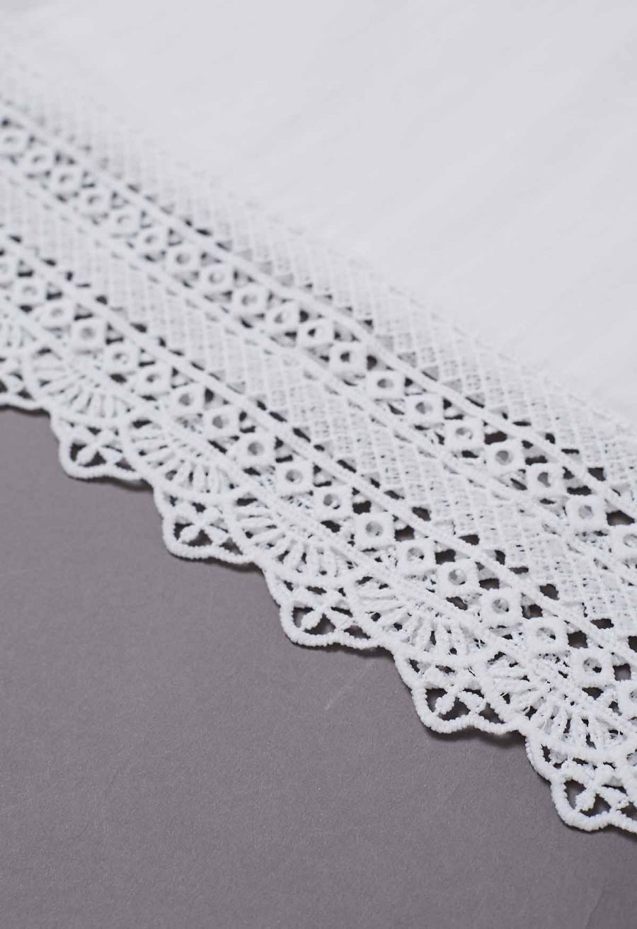 Whisper Lace-Edge Puff Sleeve Top in White