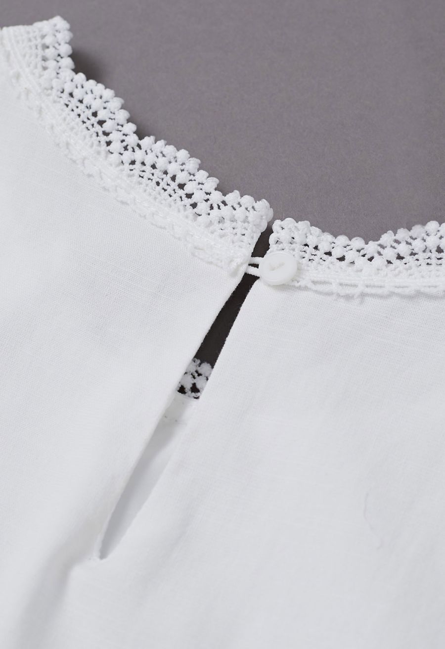 Whisper Lace-Edge Puff Sleeve Top in White
