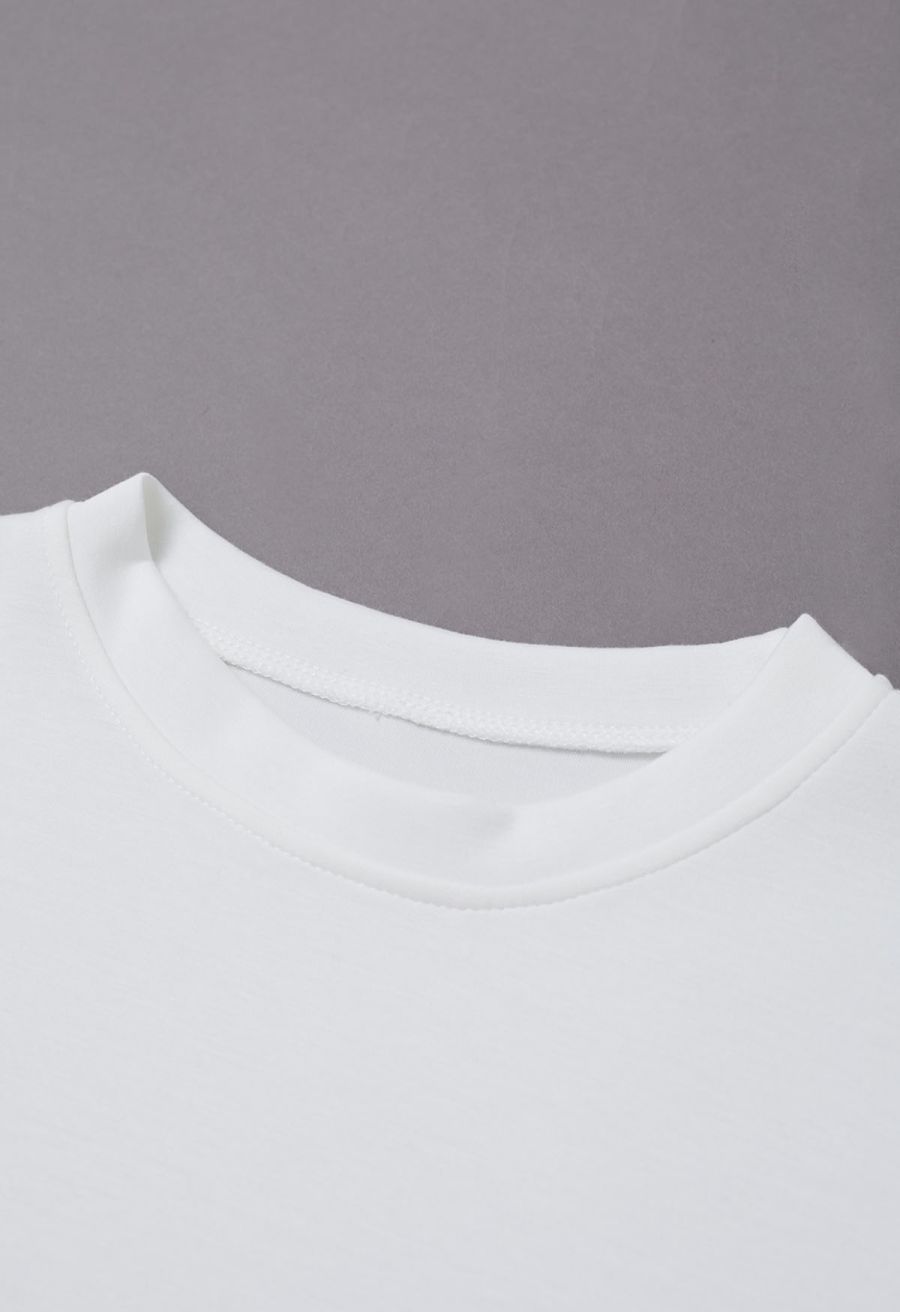 3D Organza Rose Short Sleeve Top in White