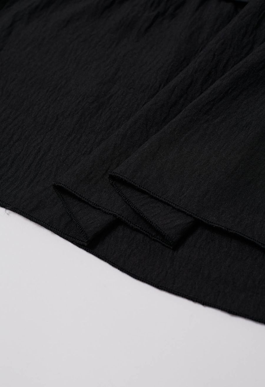 Relaxed Fit Tie-Waist Tiered Maxi Skirt in Black