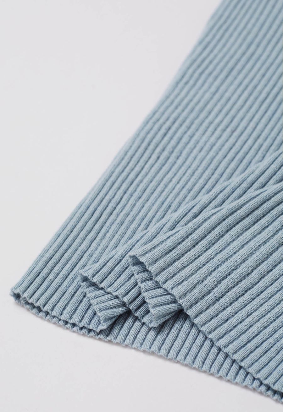 Lace Panel Rib Knit Tank Top in Blue